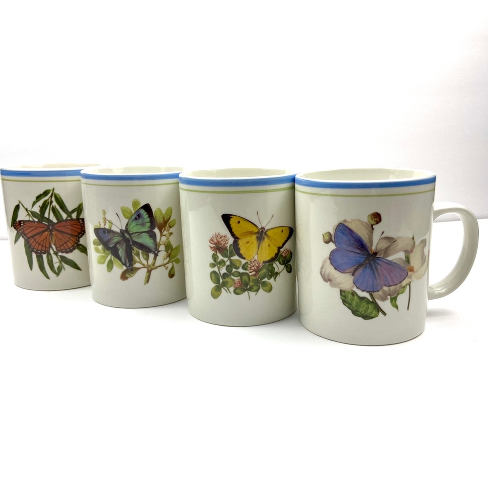 (Lot Of 4) National Wildlife Federation (Monarch Butterfly) 16oz Mugs Blue Rim